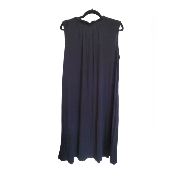 2X Black Embroidered Sleeveless Midi Dress with Ruffle Collar - Picture 2 of 5